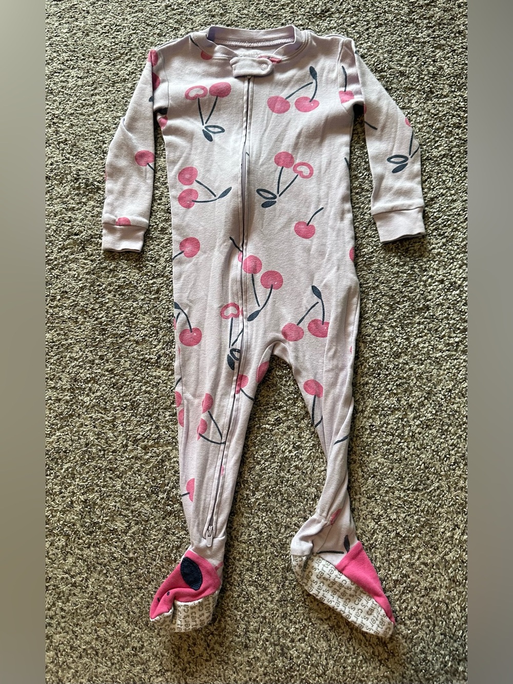 Carter's Light Pink Cherry Print Footed One-Piece Pajamas